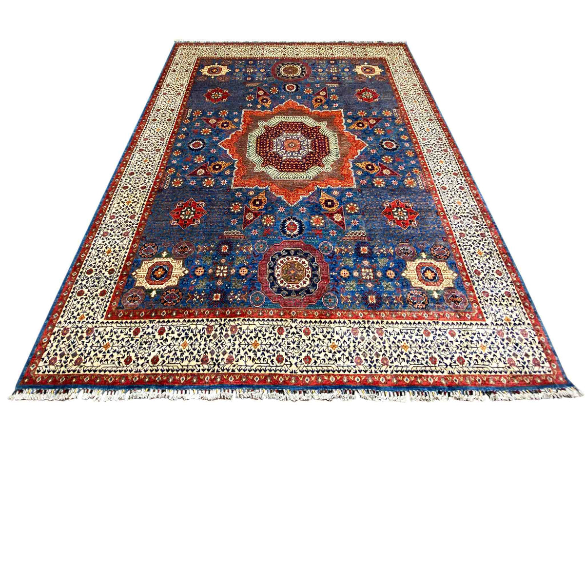 Ziegler carpet, in perspective: blue with a central medallion and decorative border