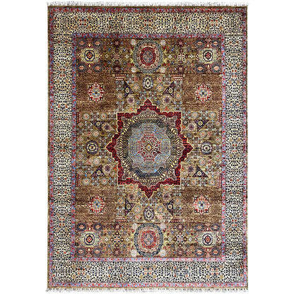 Rug with medallion patterns, brown-beige, blue and red, rectangular, 299×245 cm