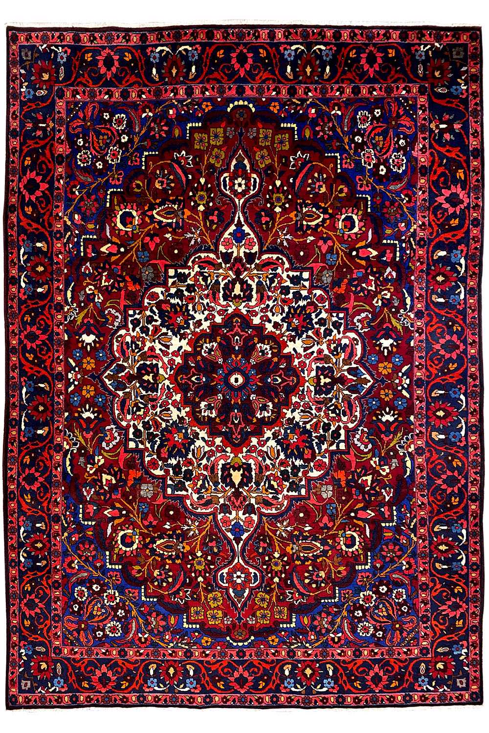 Bakhtiari rug 319x207 cm with ornate red-blue design and border