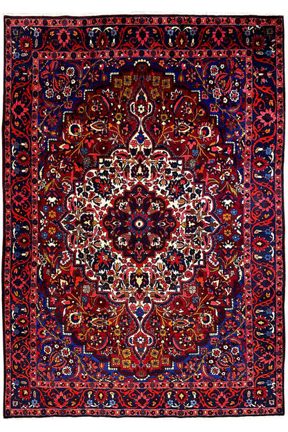 Bakhtiari rug 319x207 cm with ornate red-blue design and border