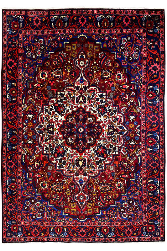 Bakhtiari rug 319x207 cm with ornate red-blue design and border