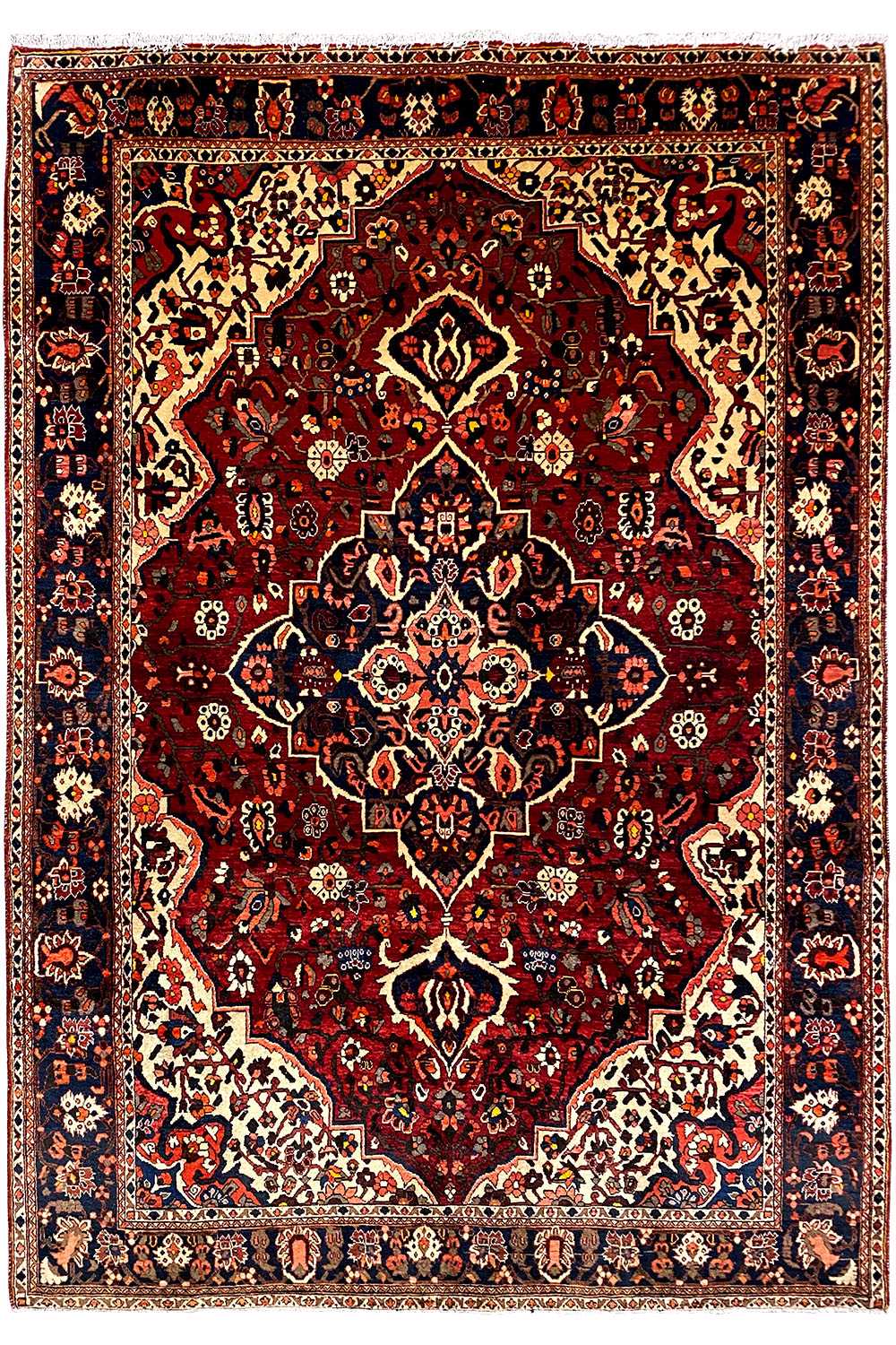 Bakhtiari rug, rectangular, red with medallion pattern and decorative border, 306×207 cm
