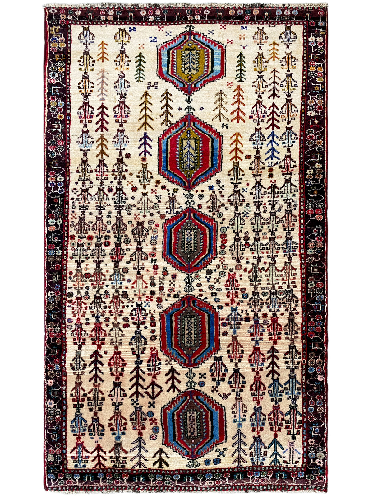 Baluch rug in cream with a dark border and colorful diamonds, approx. 176 x 99 cm