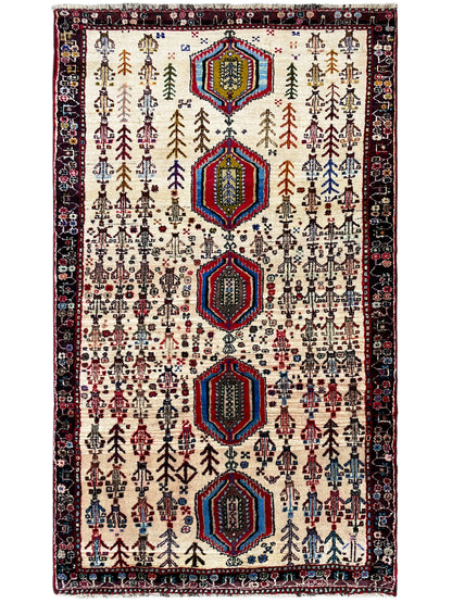 Baluch rug in cream with a dark border and colorful diamonds, approx. 176 x 99 cm