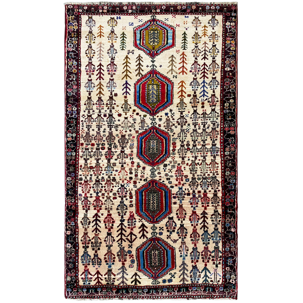 Baluch rug in cream with multicolored diamonds and ornamental borders, approx. 176 x 99 cm