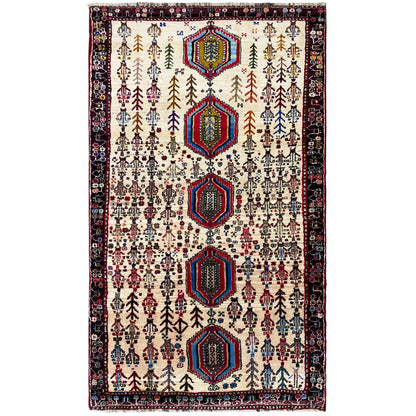 Baluch rug in cream with multicolored diamonds and ornamental borders, approx. 176 x 99 cm