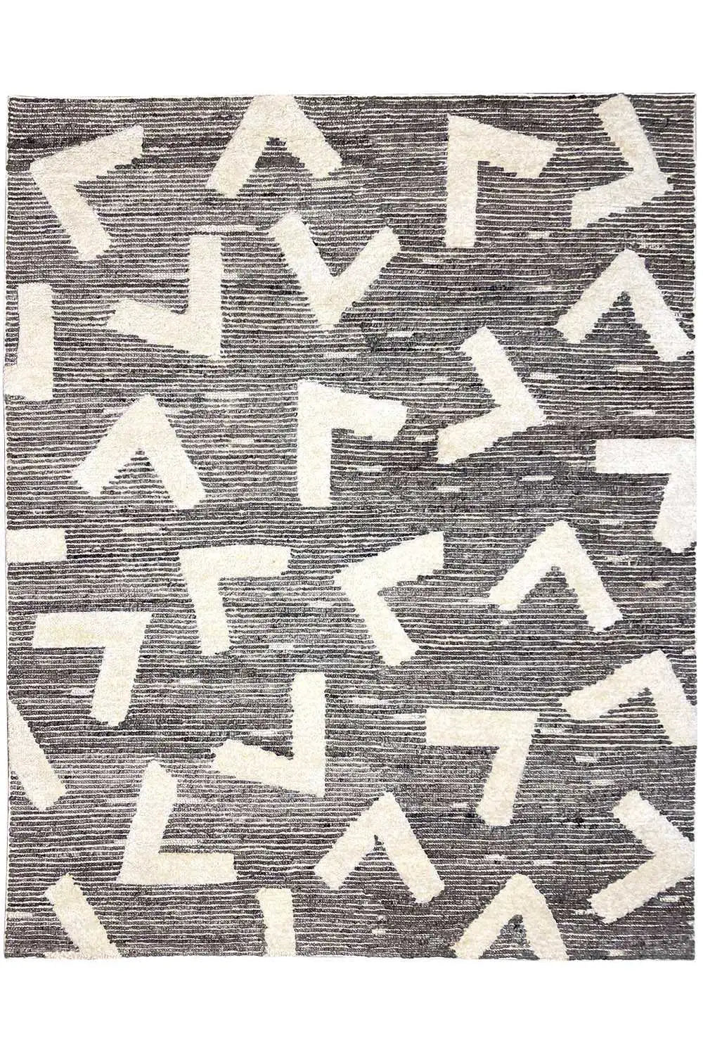 Berber rug, gray with white zigzag patterns, flat-woven, 301×247 cm