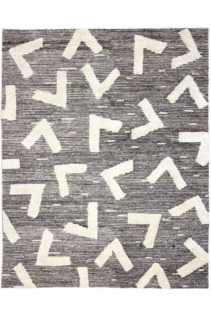 Berber rug, gray with white zigzag patterns, flat-woven, 301×247 cm
