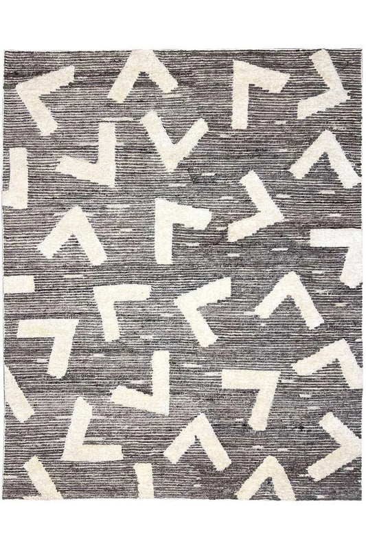 Berber rug, gray with white zigzag patterns, flat-woven, 301×247 cm