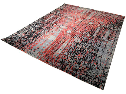 Designer-Teppich rechteckig, abstraktes Muster aus Rot, Grau und Schwarz