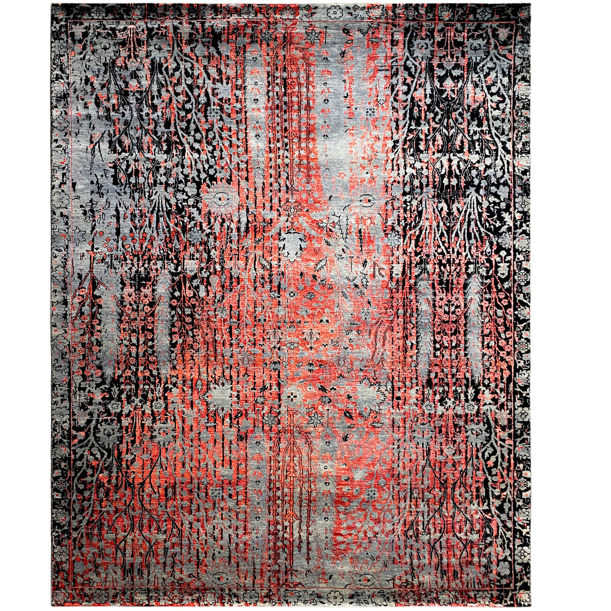 Designer-Teppich mit abstraktem Muster in Rot, Grau und Schwarz, rechteckig