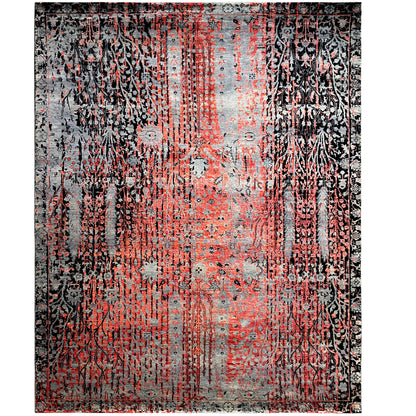 Designer-Teppich mit abstraktem Muster in Rot, Grau und Schwarz, rechteckig
