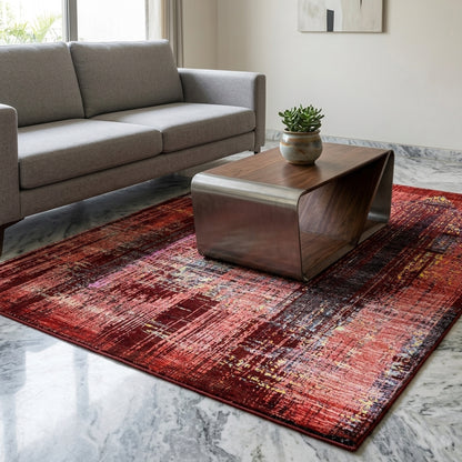 Designer-Teppich rechteckig in Rot, abstraktes Patchwork-Design mit mehrfarbigen Akzenten, flach