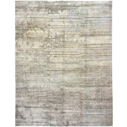 Landscape-oriented rug with fine lines and ornaments, light gray-beige