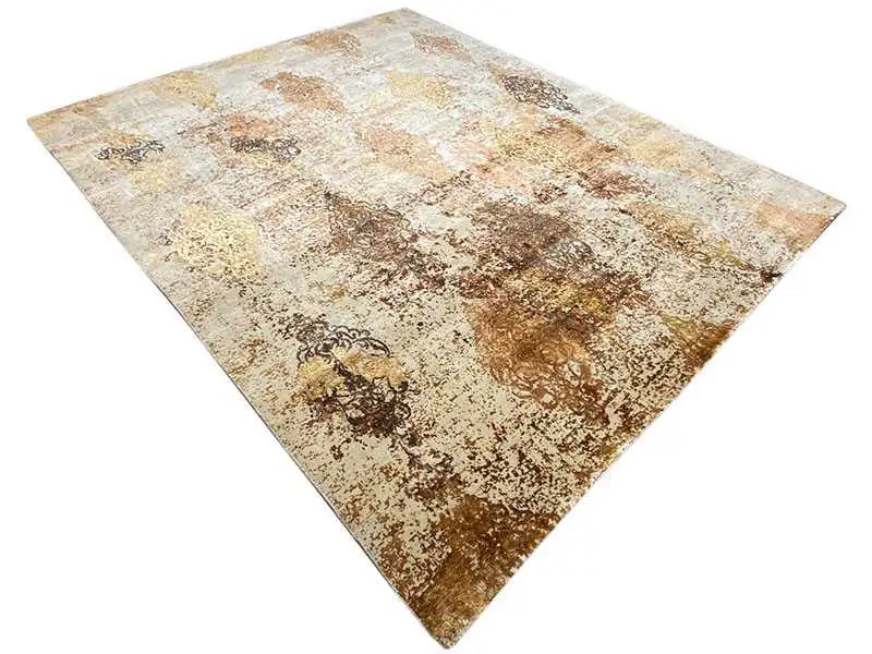 Designer rug 303x247 cm in diamond view: beige-white with brown speckles