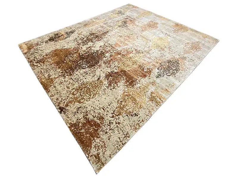 Designer rug 303x247 cm diamond: warm brown and cream with an irregular pattern