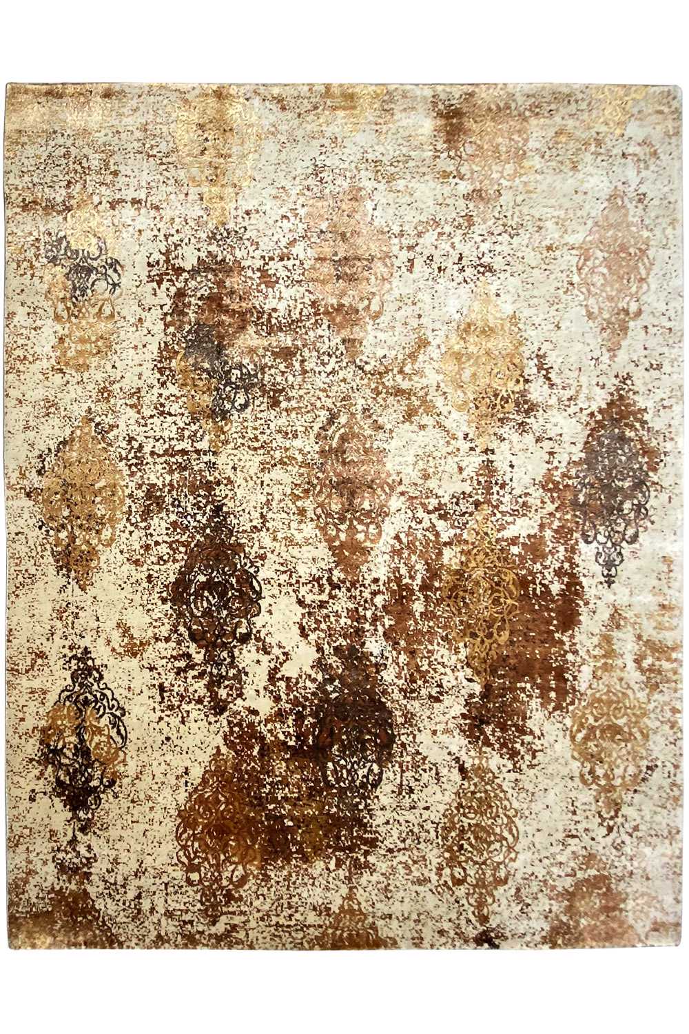 Designer rug 303x247 cm, flat weave: beige base with brown cloud patterns