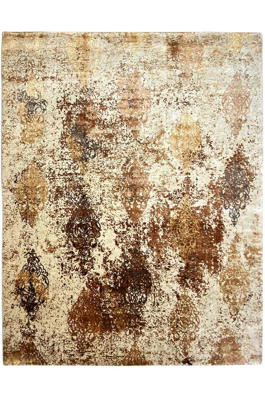 Designer rug 303x247 cm, flat weave: beige base with brown cloud patterns