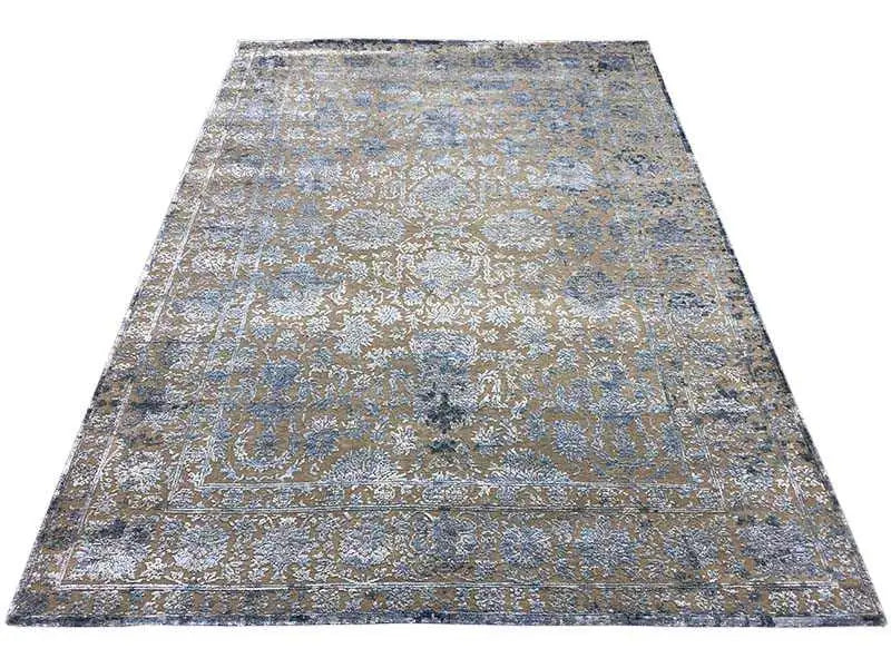Designer rug 246x175 cm with floral ornamentation in blue-gray and beige