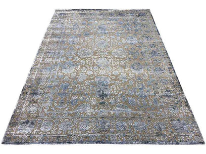 Designer rug 246x175 cm with floral ornamentation in blue-gray and beige