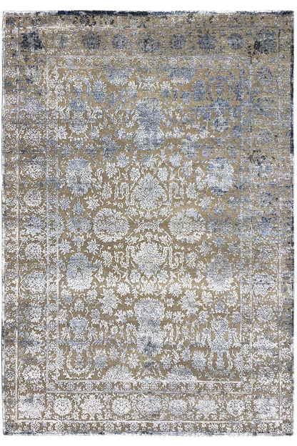 Designer rug 246x175 cm, rectangular, large floral pattern in beige and blue
