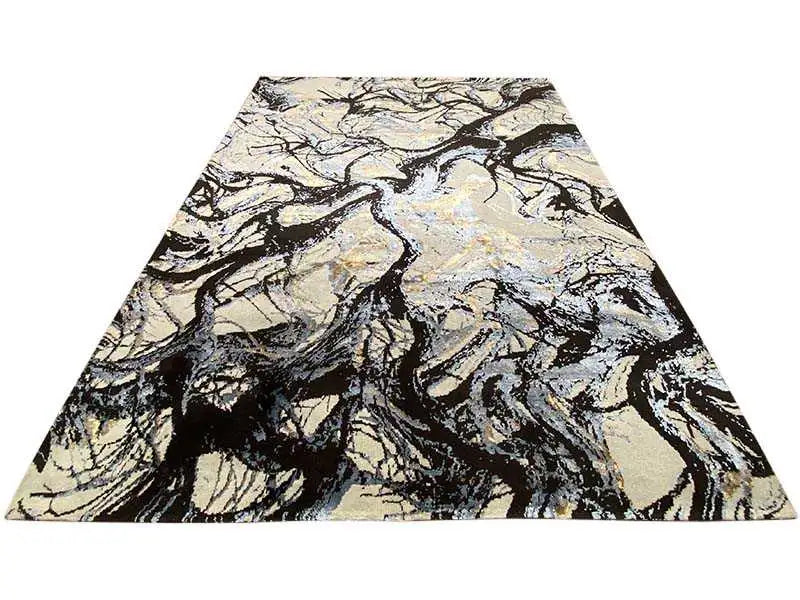Designer rug with a black and beige abstract gradient, rectangular