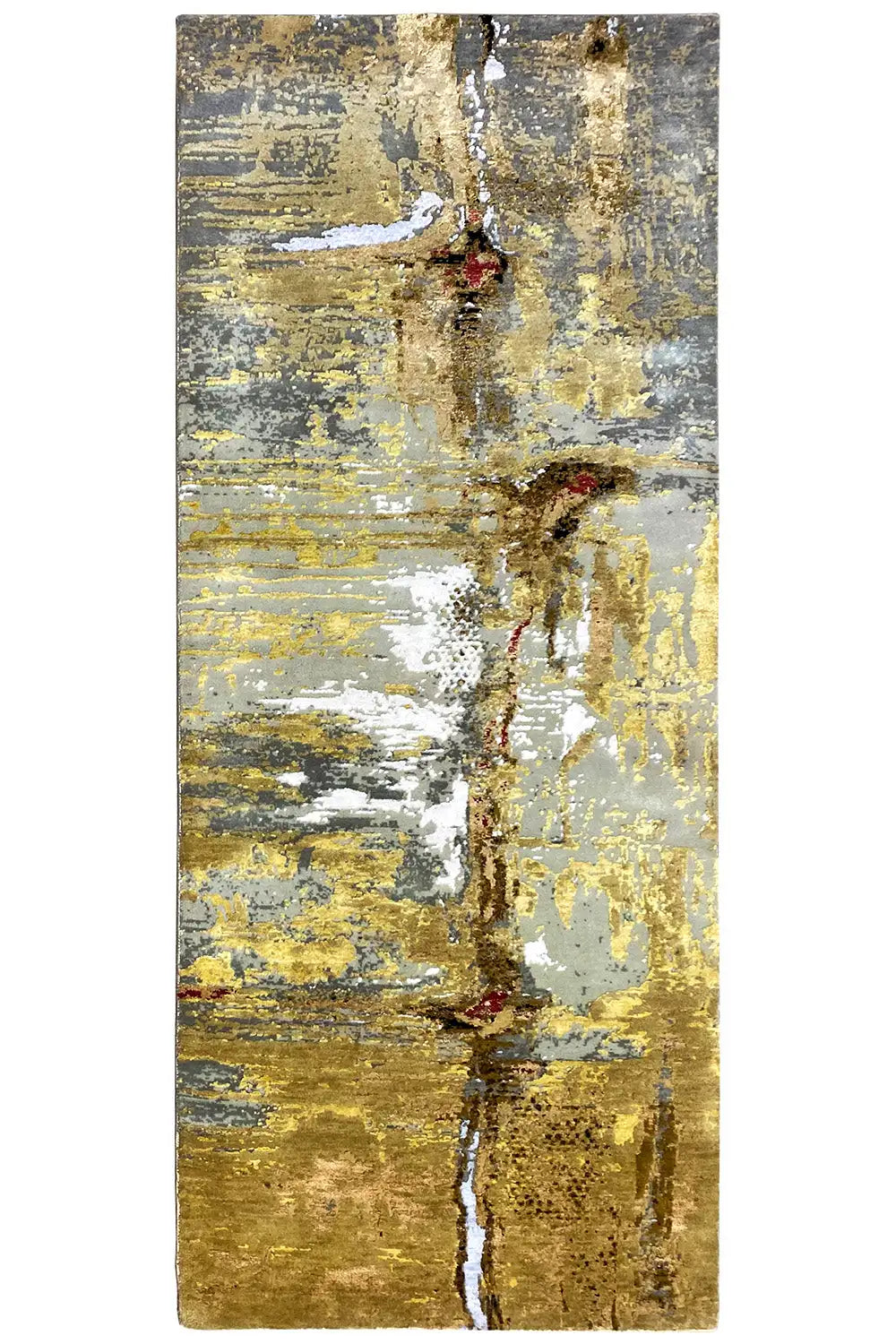 Designer rug 200x80 cm with an abstract gold-beige pattern and vertical lines