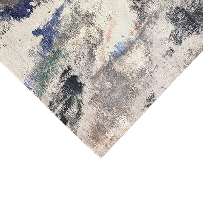 Abstract designer rug, an abstract interplay of beige, gray, blue, and orange