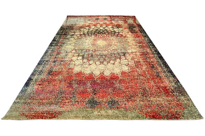 Designer rug 368x277 cm, abstract all-over pattern in shades of red and beige with dark accents