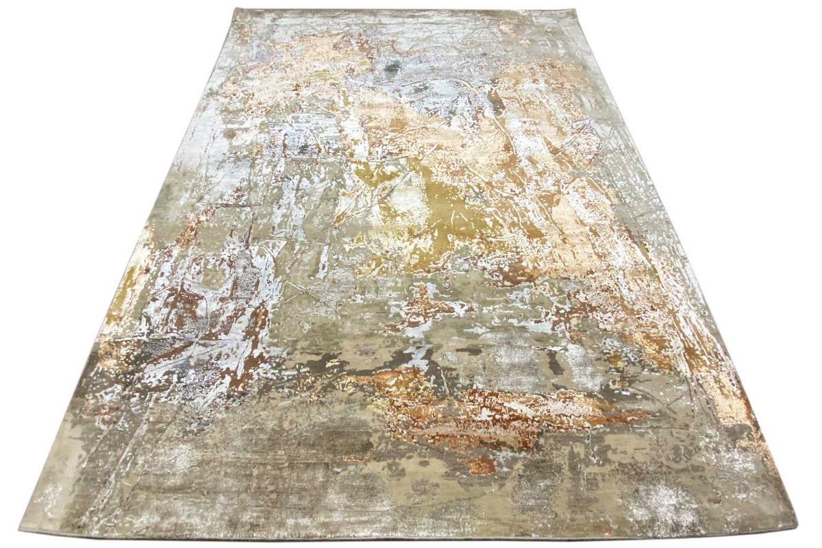 Designer rug 308x252 cm with an abstract relief look in gray, beige, and ochre