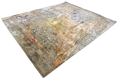 Designer rug 308x252 cm with a vintage-style pattern in beige, gray, and rust brown