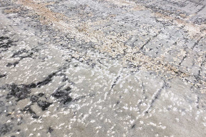Close-up: abstract pattern of light beige, gray, and black dots and blotches