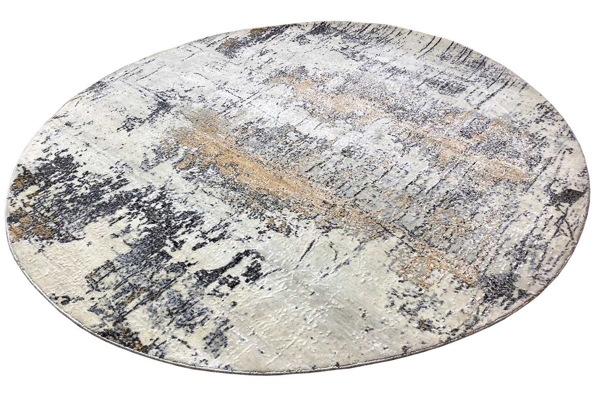 Round designer rug 201x201 cm with an abstract pattern in beige and gray