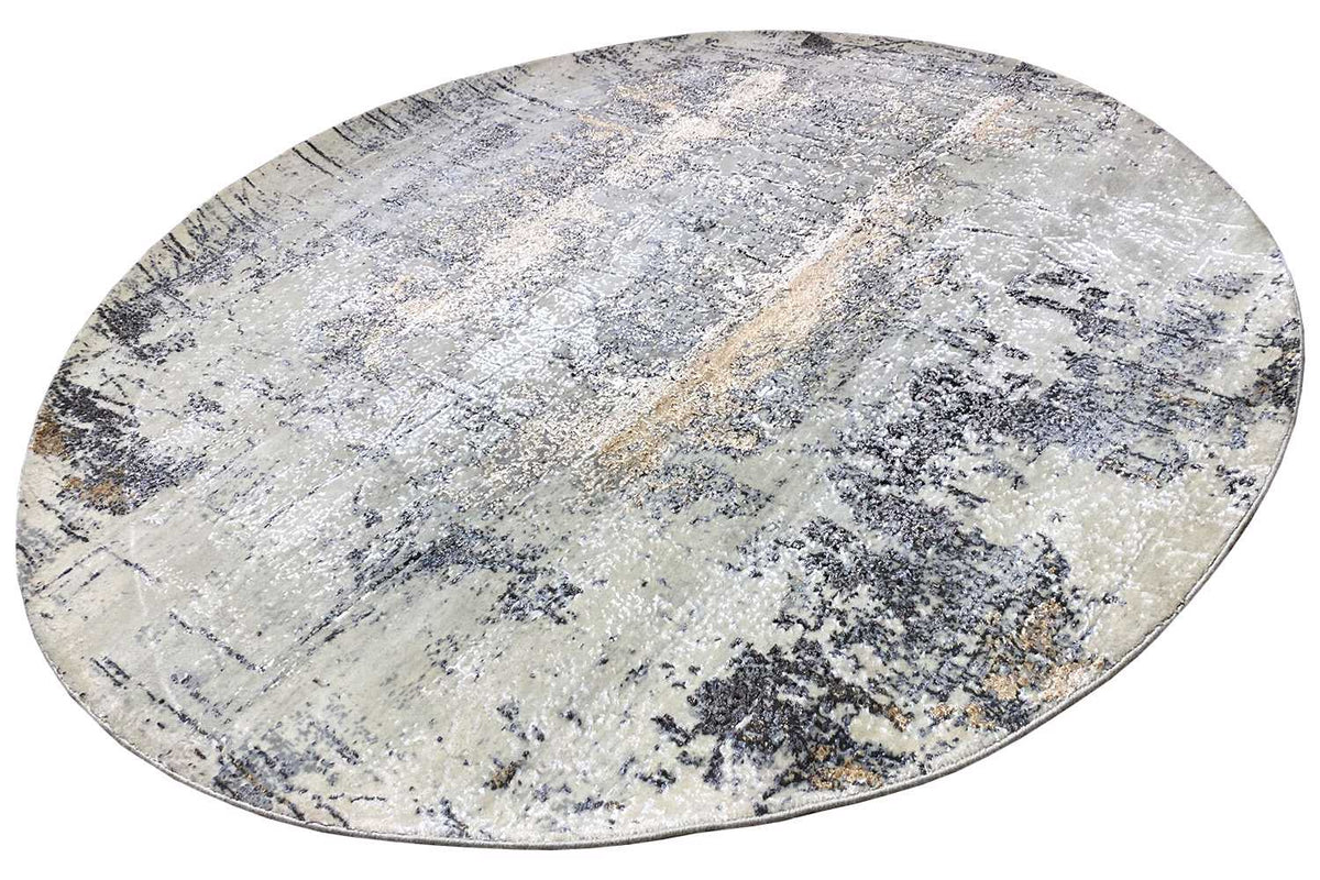 Round designer rug 201x201 cm with an abstract texture in light beige and gray