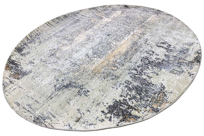Round designer rug 201x201 cm with an abstract texture in light beige and gray