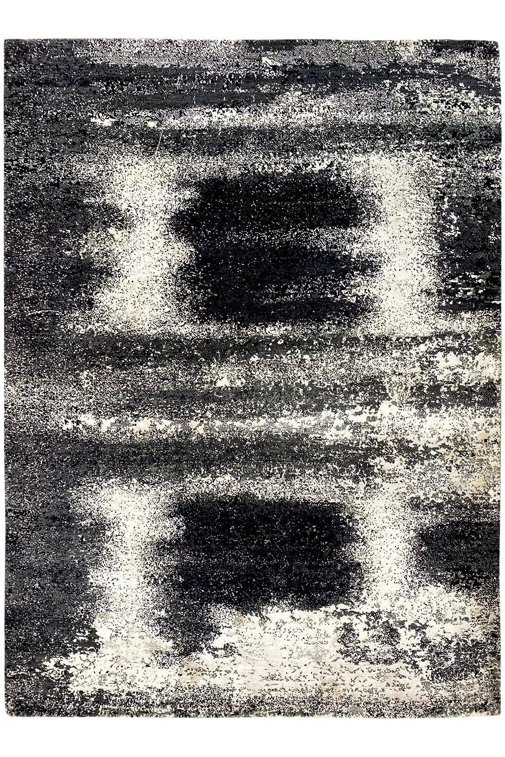 Designer rug 239x179 cm with a low-contrast black-gray-white textured pattern, rectangular