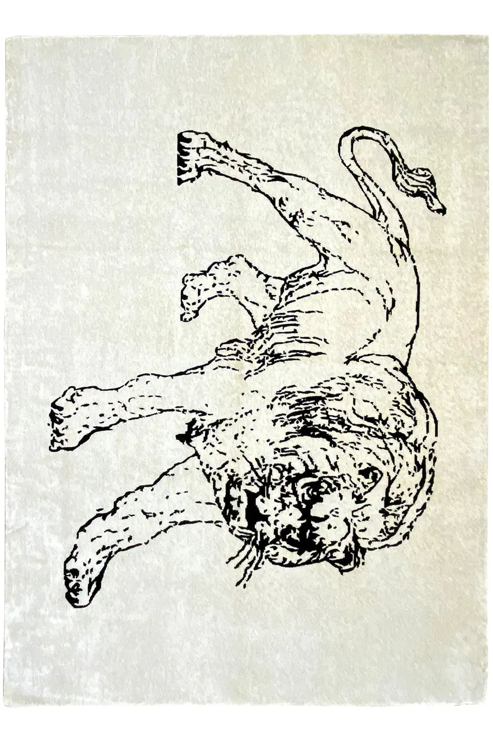 Designer rug with dog figure motif, light gray pile, printed in black