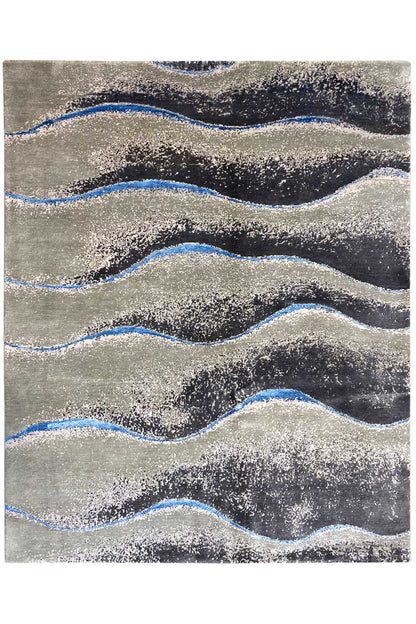 Beach rug 154x183 cm with a wave pattern in gray and blue