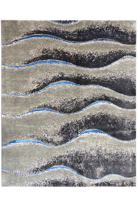 Beach rug 154x183 cm with a wave pattern in gray and blue