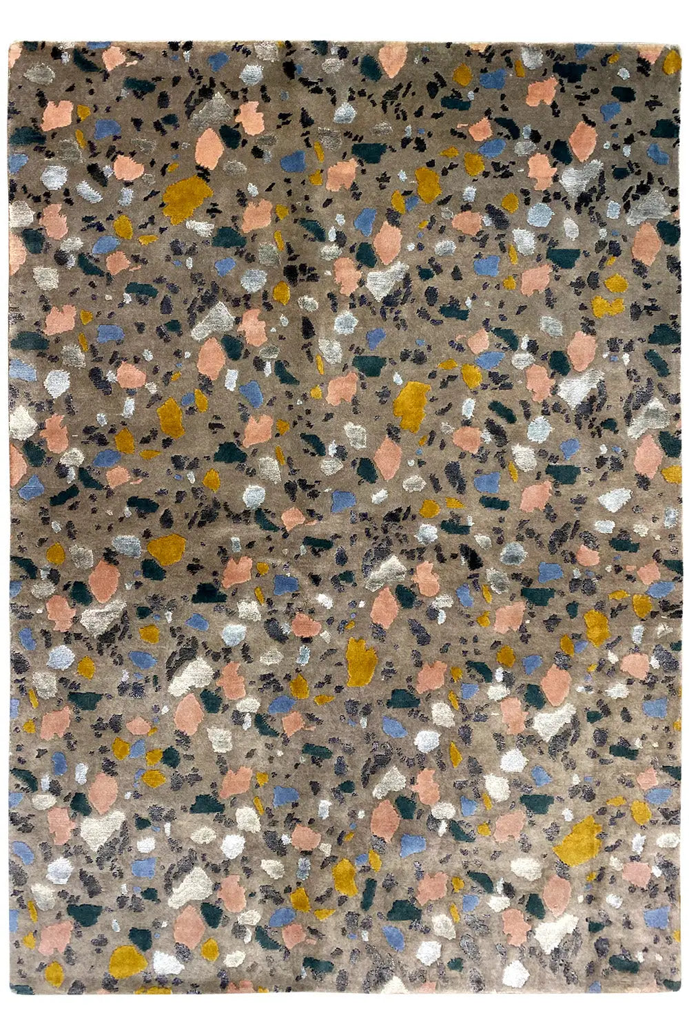 Designer rug Terrazzo by Pascal Walter, square top view, colorful and mottled
