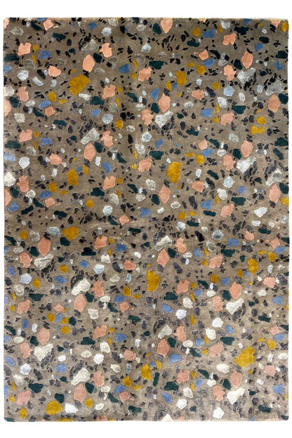 Designer rug Terrazzo by Pascal Walter, square top view, colorful and mottled