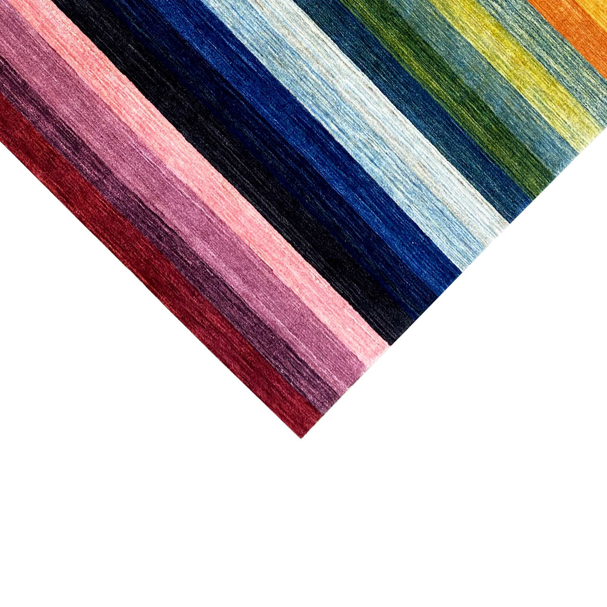 Gabbeh rug with diagonal stripes in pink, dark blue, blue, red and beige