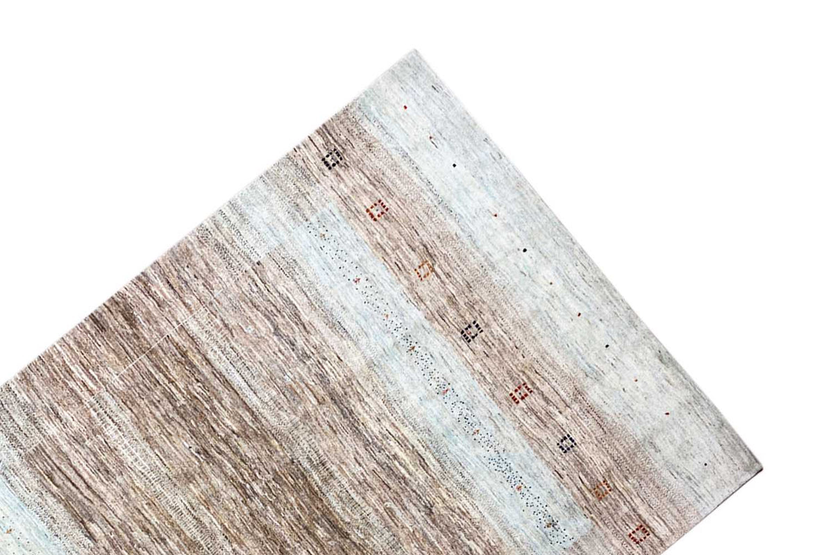 Corner Gabbeh rug: light bands and beige-brown areas
