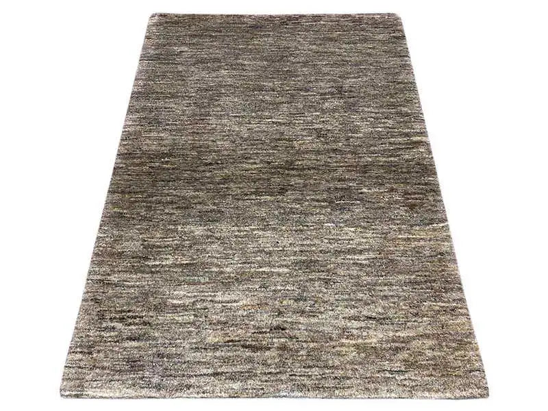 Gabbeh rug with a mottled gray-brown woven pattern, rectangular, short pile