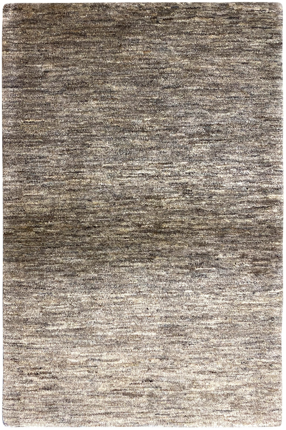 Landscape-oriented rug, mottled gray-brown pattern, short pile
