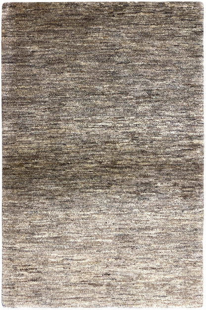 Landscape-oriented rug, mottled gray-brown pattern, short pile