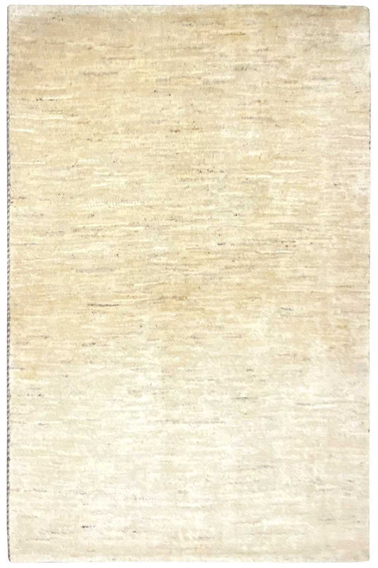 Gabbeh rug 150x101 cm, rectangular front view in a light cream tone