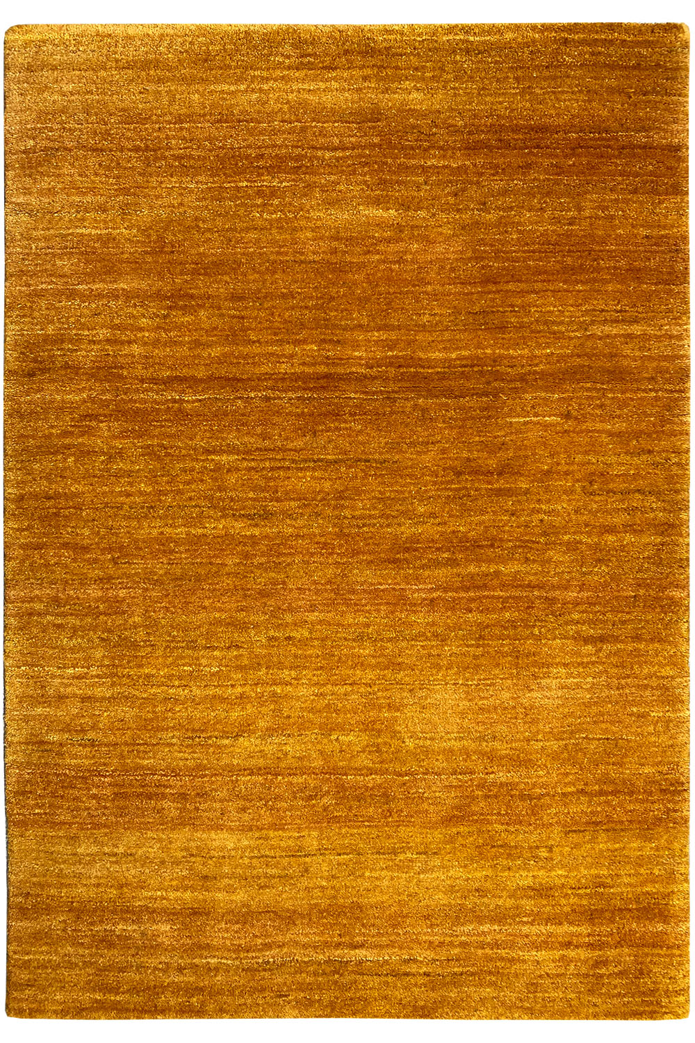 Ochre rectangular rug, lying flat, with an even texture