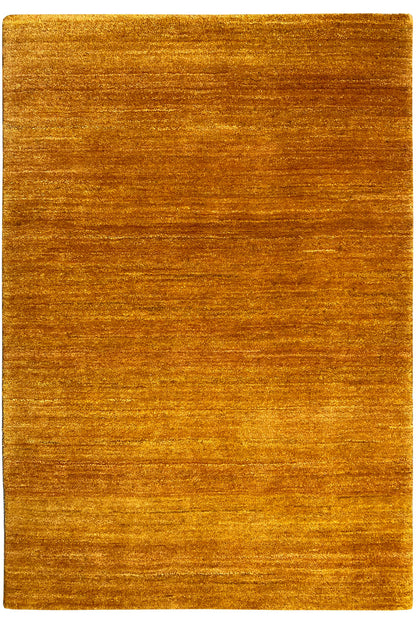 Ochre rectangular rug, lying flat, with an even texture