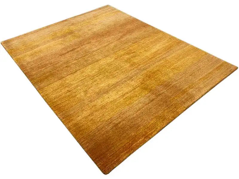 Gabbeh rug, rectangular, diagonal view, honey-brown solid-color design, short pile